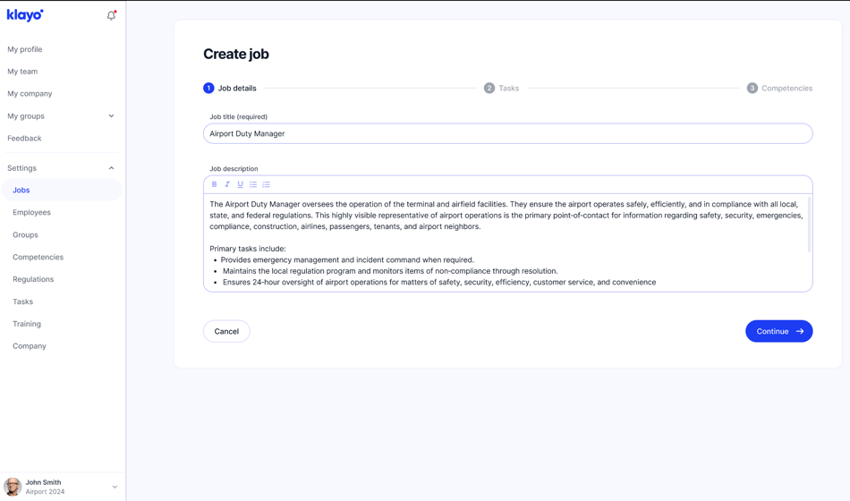 Klayo Job Benchmarking Create Job